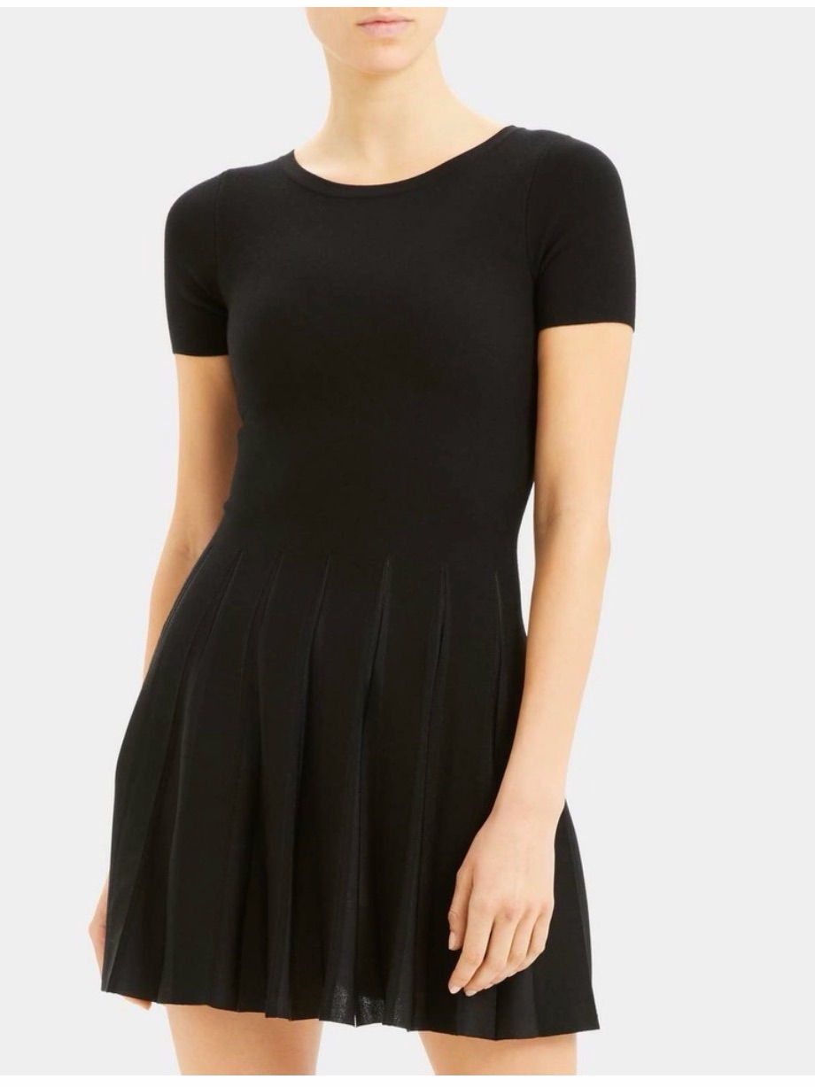 Theory Black Office Siren Short Sleeve Pleated Skirt Mini Dress Petite Nwt
